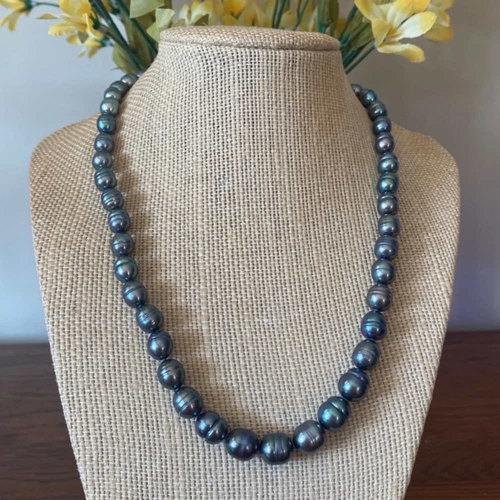 Freshwater Cultured Peacock Blue Gray Pearl Necklace SS925 New In Box